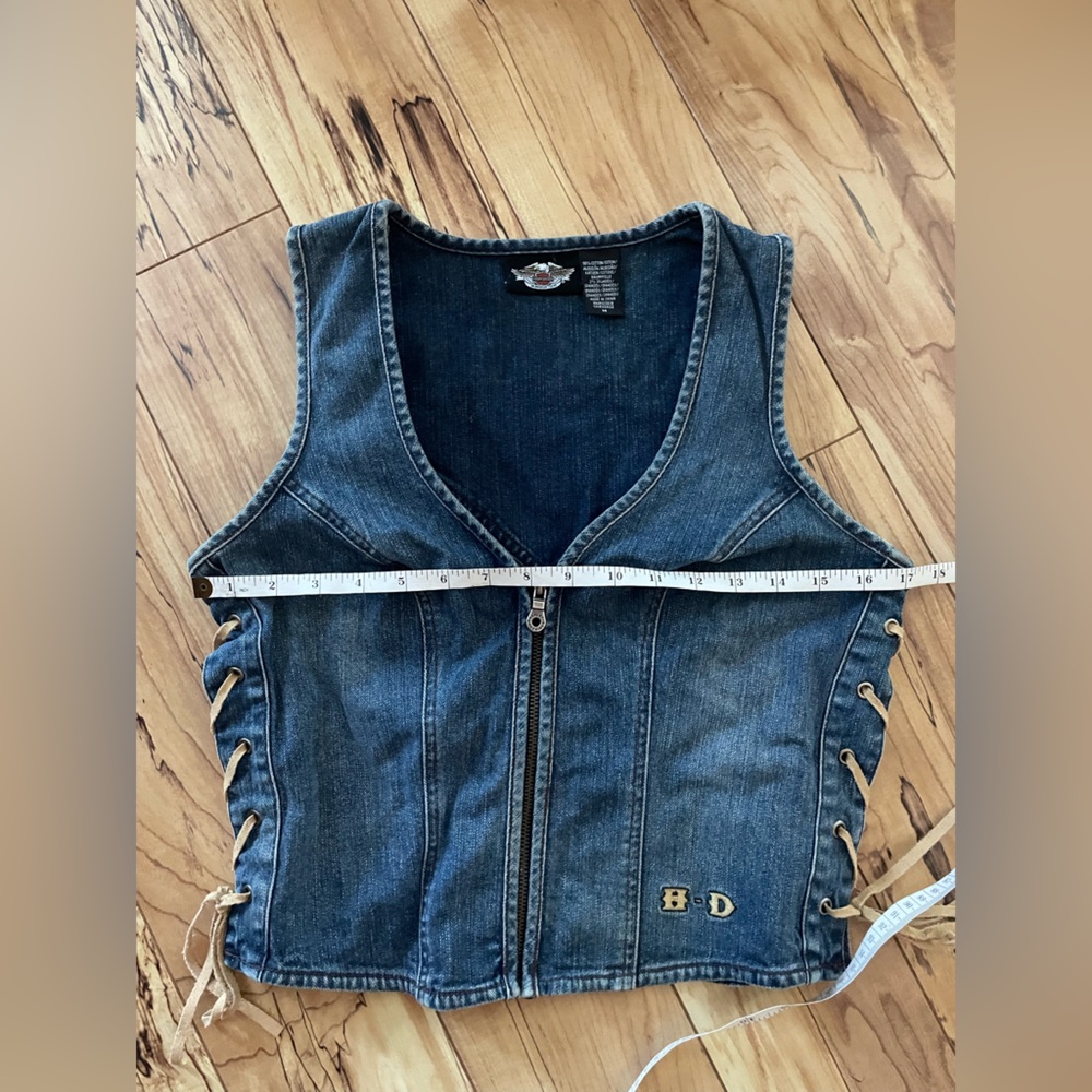 Harley-Davidson Blue Denim Vest lace up sides women’s M - Picture 6 of 7